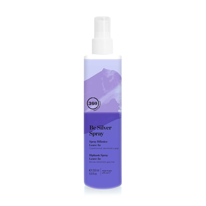 Антижовтий незмивний спрей-кондиціонер 360 Hair Professional Be Silver Spray для світлого волосся, 250 мл